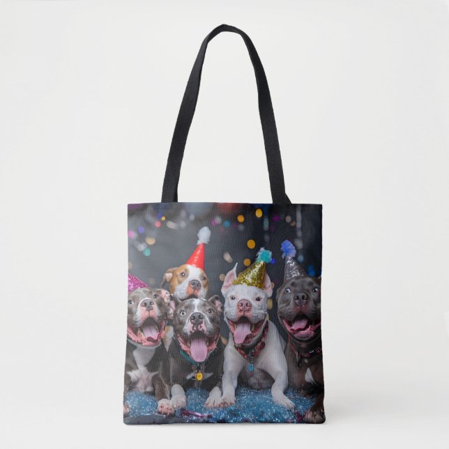 Celebrate New Year & Holidays with Pitbull Dogs Tote Bag (Front)