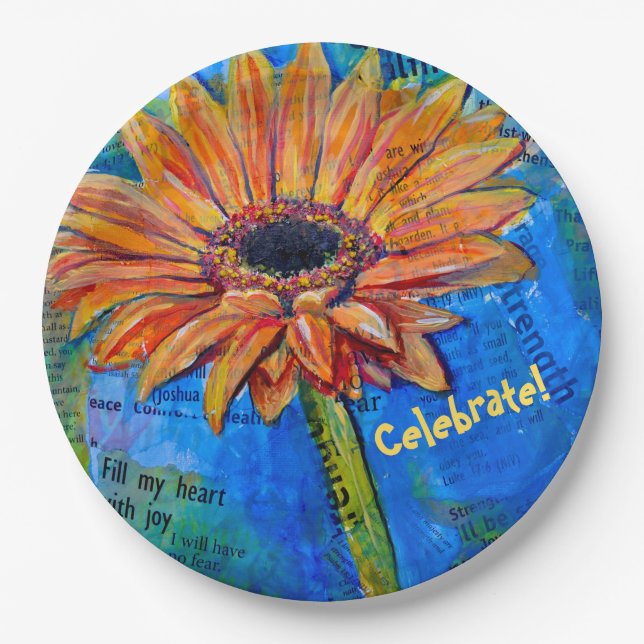 Celebrate on Gerbera Joy Painted plate (Front)