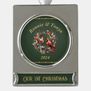 Celebrate Our 1st CHRISTMAS: Personalised Silver Plated Banner Ornament