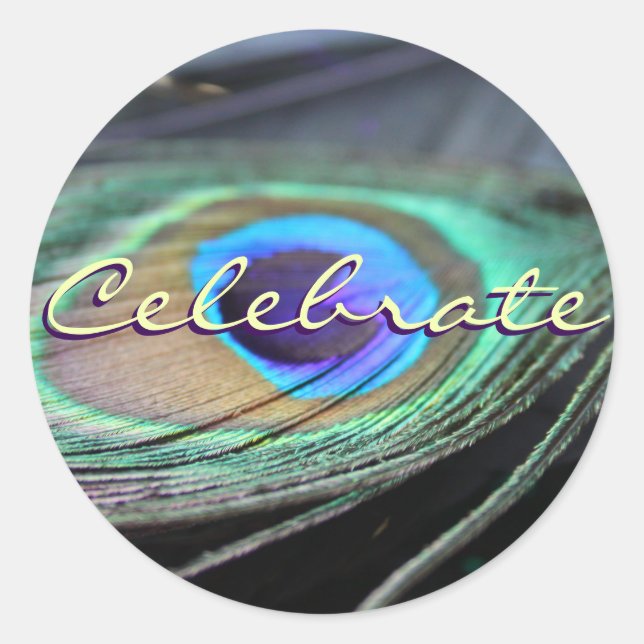 Celebrate Peacock Feather Custom Round Stickers (Front)