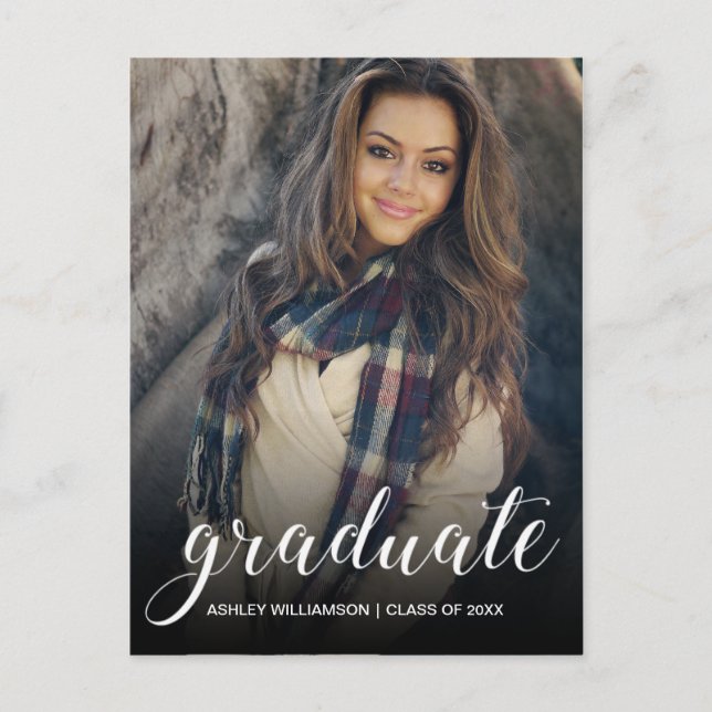 Celebrate Photo Black Ombre Graduation Party Invitation Postcard (Front)