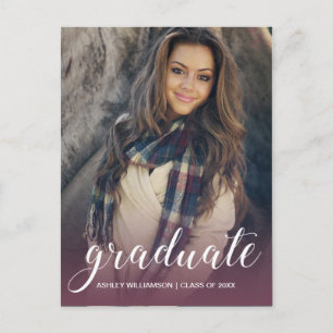 Celebrate Photo Burgundy Ombre Graduation Party Invitation Postcard