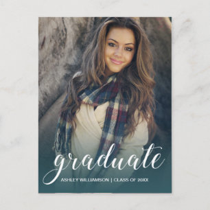 Celebrate Photo Emerald Ombre Graduation Party Invitation Postcard