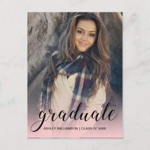 Celebrate Photo Pink Ombre Graduation Party Invitation Postcard