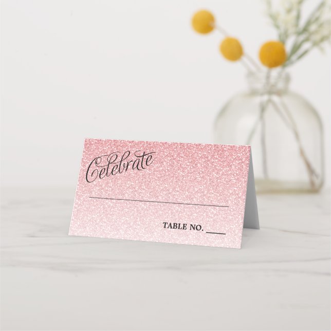 Celebrate Pink Glitter Personalised Place Card (Front)