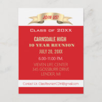 Celebrate! Red 10th Class Reunion Invite