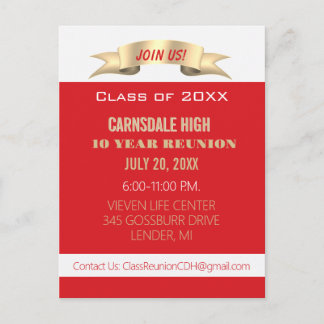 Celebrate! Red 10th Class Reunion Invite Postcard