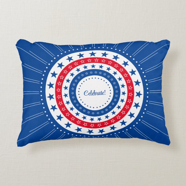 Celebrate Red, White, and Blue Stars Decorative Cushion (Front)