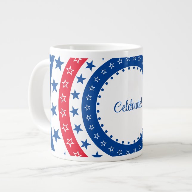 Celebrate Red, White, and Blue Stars Large Coffee Mug (Front Left)