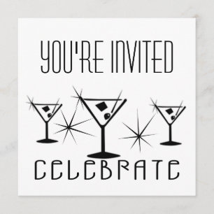 Celebrate - Retro Martinis - Black & White Invitation