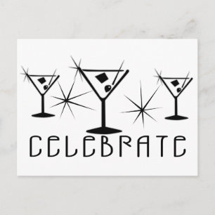 Celebrate - Retro Martinis - Black & White Postcard
