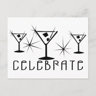 Celebrate - Retro Martinis - Black & White Postcard