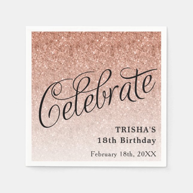 Celebrate Rose Gold Glitter Personalised Napkin (Front)