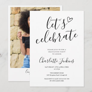 Celebrate Script Heart Photo Graduation Party Invitation