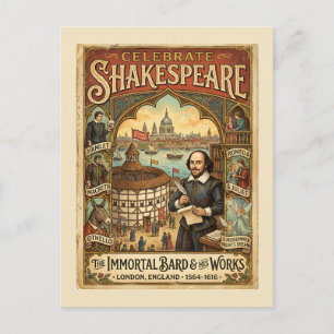 Celebrate Shakespeare Vintage Inspired Colourful Postcard
