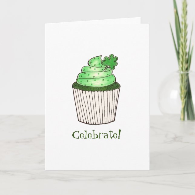 Celebrate Shamrock Cupcake Sweet St. Patrick's Day Card (Front)