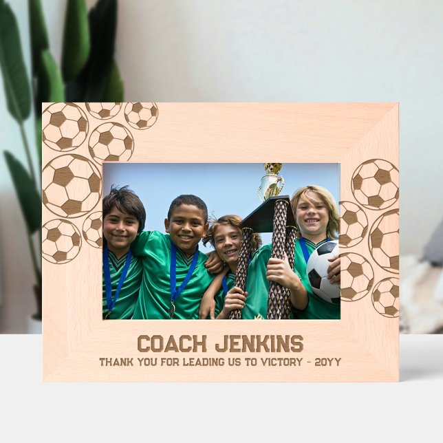 Celebrate Soccer Coach Varsity Font Custom Text Etched Frames (Creator Uploaded)