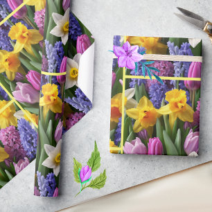 Celebrate Spring Flowers Sunny Daffodils Tulips  Wrapping Paper