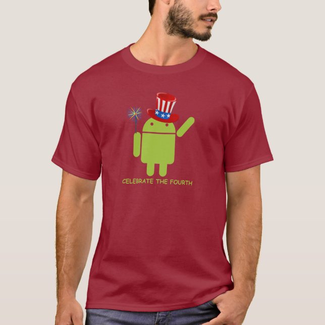 Celebrate The Fourth (Android Bug Droid) T-Shirt (Front)