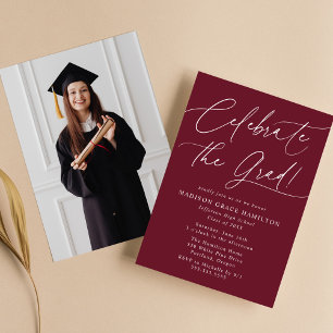 Celebrate the Grad Maroon Photo Graduation Party Invitation