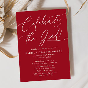 Celebrate the Grad Script Red Graduation Party Invitation