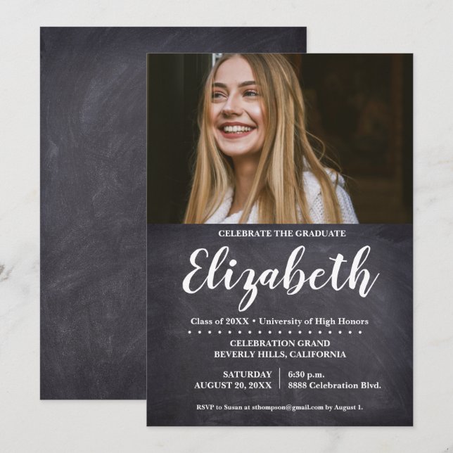 Celebrate the Graduate Photo Chalkboard Graduation Invitation (Front/Back)