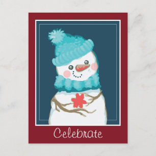 Celebrate the Holidays Snowman in Top Hat Postcard