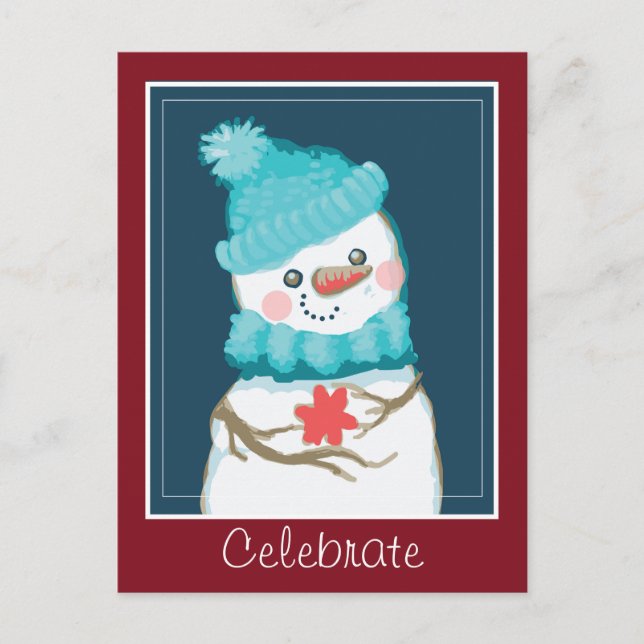 Celebrate the Holidays Snowman in Top Hat Postcard (Front)
