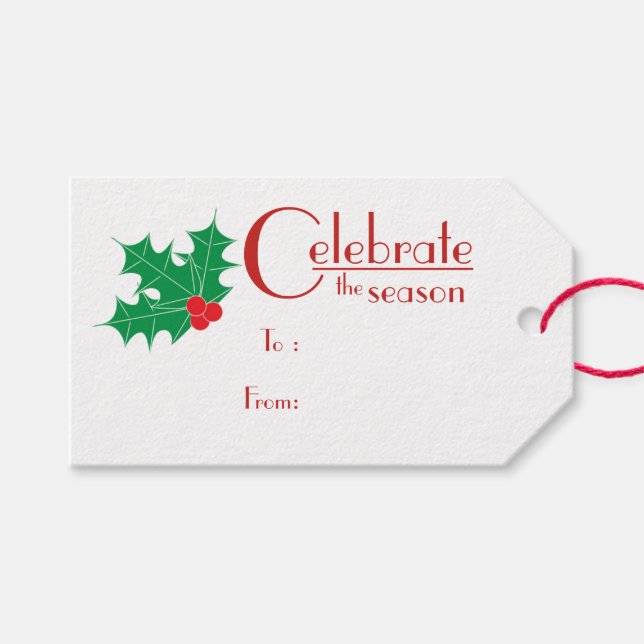 Celebrate the Season ed and white gift tag (Front (Horizontal))