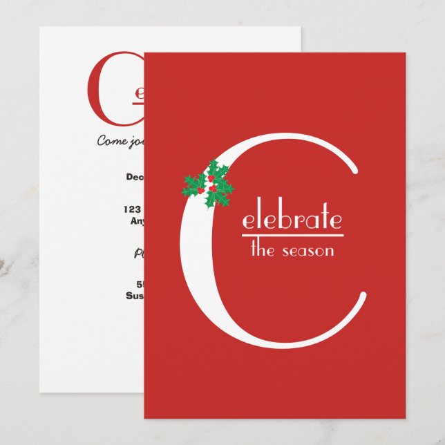 Celebrate the Season red and white invitation (Front/Back)