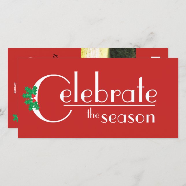 Celebrate the Season White on Red flat card (Front/Back)