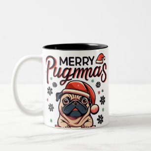 Celebrate the spirit of Christmas Pug Dog Two-Tone Coffee Mug