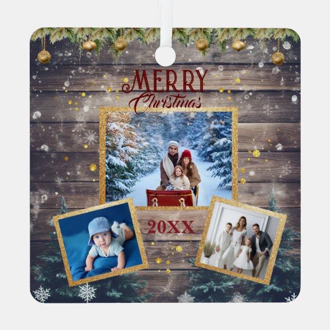 Celebrate Togetherness: 3-Photo Family Christmas  Metal Tree Decoration (Back)