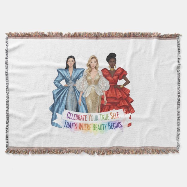 Celebrate True Self Sticker Throw Blanket (Front)