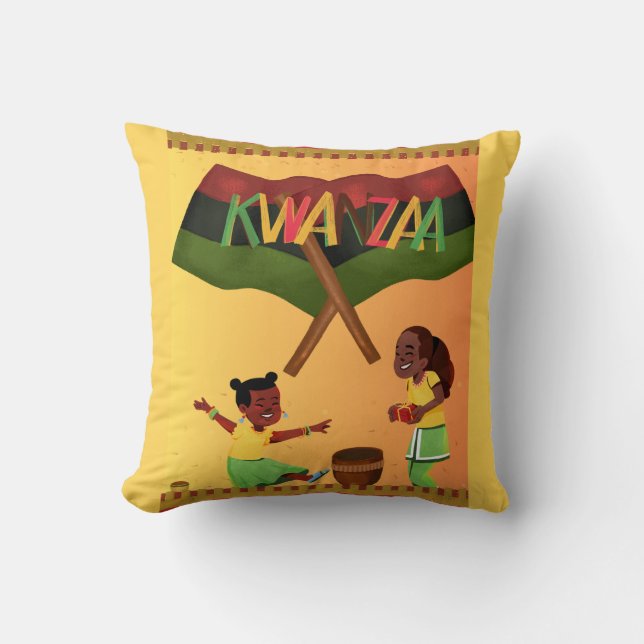 "Celebrate Unity: A Joyful Kwanzaa Gathering" Cushion (Front)