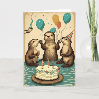 Celebrate w/ Otters Birthday Greeting Card
