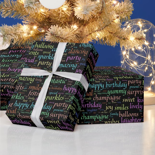 Celebrate with 45 Birthday Wishes in a Word Cloud Wrapping Paper (Holidays)