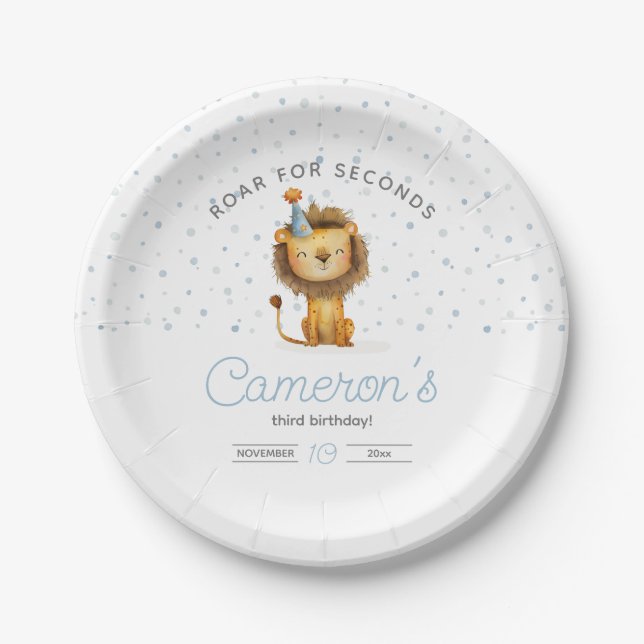 Celebrate with a Roar! Boy's Lion Birthday Paper Plate (Front)