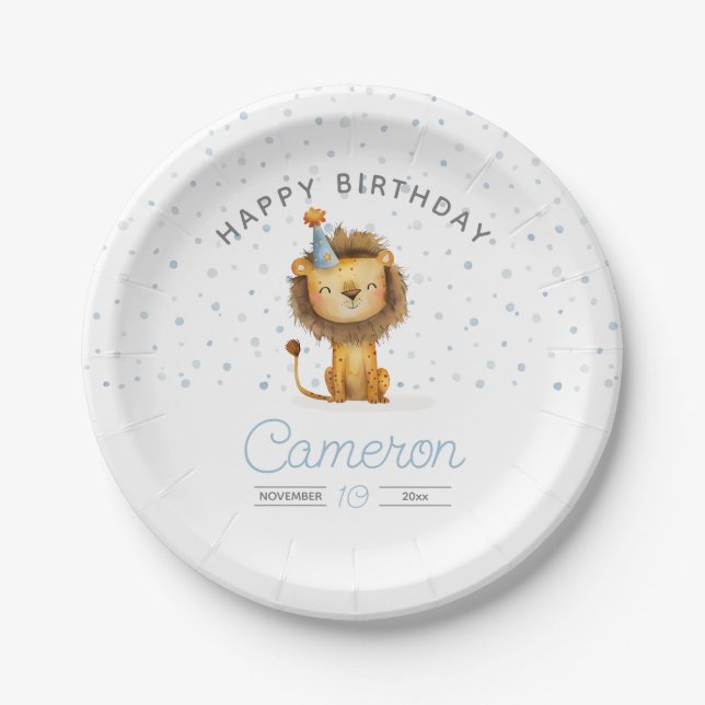 Celebrate with a Roar! Boy's Lion Birthday Paper Plate (Front)