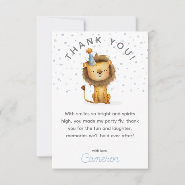 Celebrate with a Roar! Boy's Lion Birthday Thank You Card (Front)