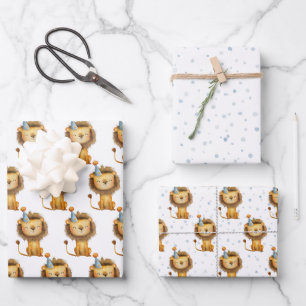Celebrate with a Roar! Boy's Lion Birthday Wrapping Paper Sheet