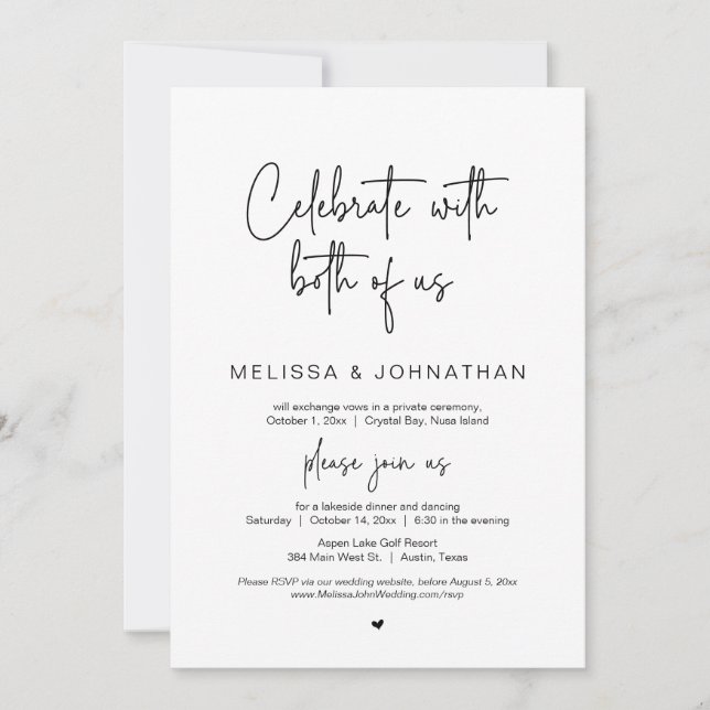 Celebrate with both of us, Wedding Elopement Party Invitation (Front)