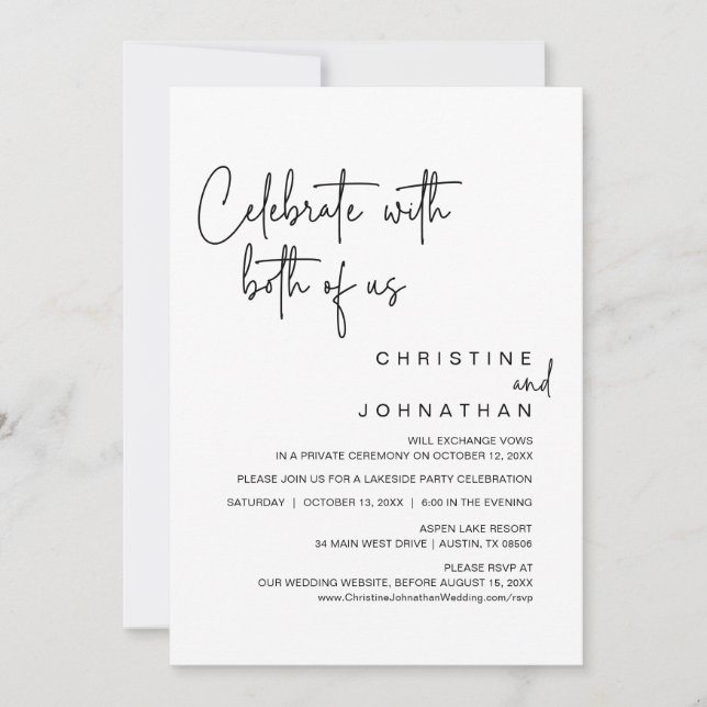 Celebrate with both of us, Wedding Elopement Party Invitation (Front)
