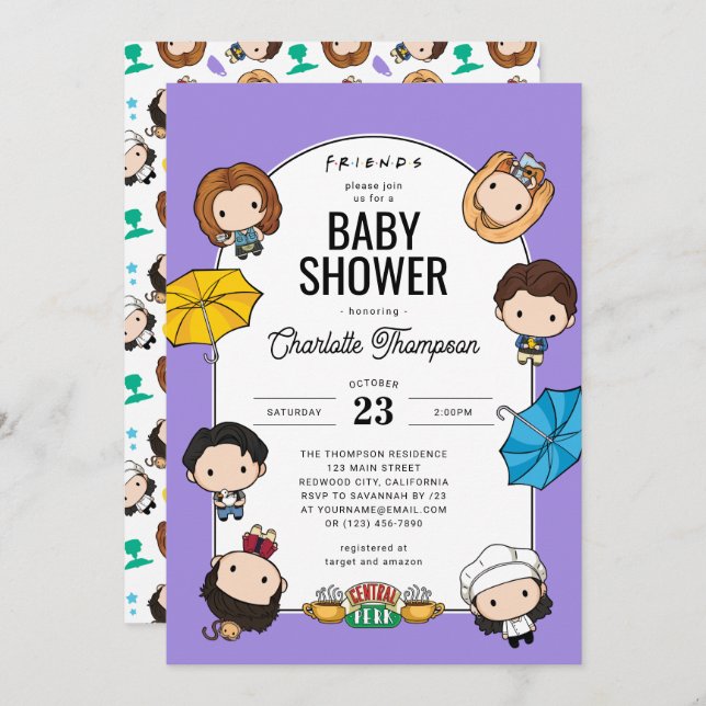 Celebrate with FRIENDS! Chibi Art Baby Shower Invitation (Front/Back)