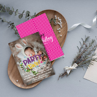 Celebrate with Smiles! Party Time Photo Birthday Invitation