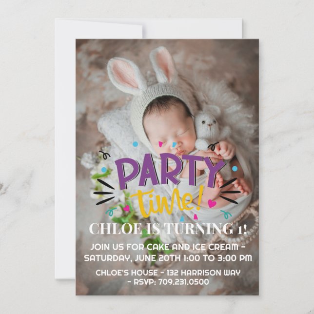 Celebrate with Smiles! Party Time Photo Birthday Invitation (Front)