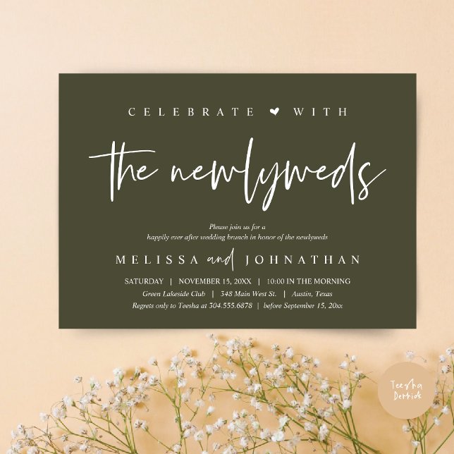 Celebrate with the newlyweds, Wedding Brunch Invitation (Celebrate with the Newlyweds, Wedding Brunch Invitation Card, PDF, in modern olive green)