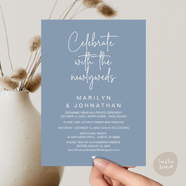 Celebrate With The Newlyweds, Wedding Dinner Invitation (Celebrate With The Newlyweds, Wedding Invitation Card PDF Dinner Party Lunch Brunch Dusty Blue)
