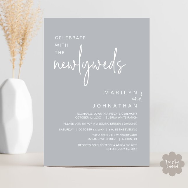 Celebrate With The Newlyweds, Wedding Dinner Party Invitation (Celebrate With The Newlyweds, Modern Clean Wedding Dinner Party Invitation Card PDF Chill Grey)