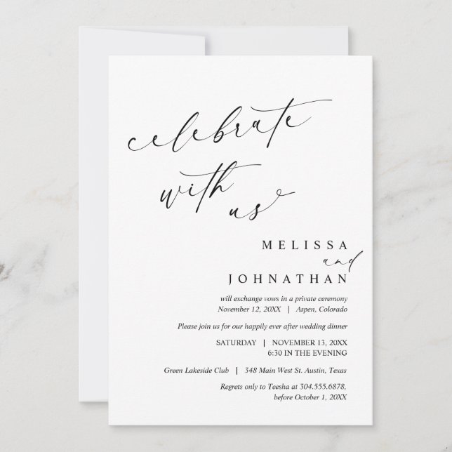 Celebrate with the newlyweds, Wedding Elopement Invitation (Front)